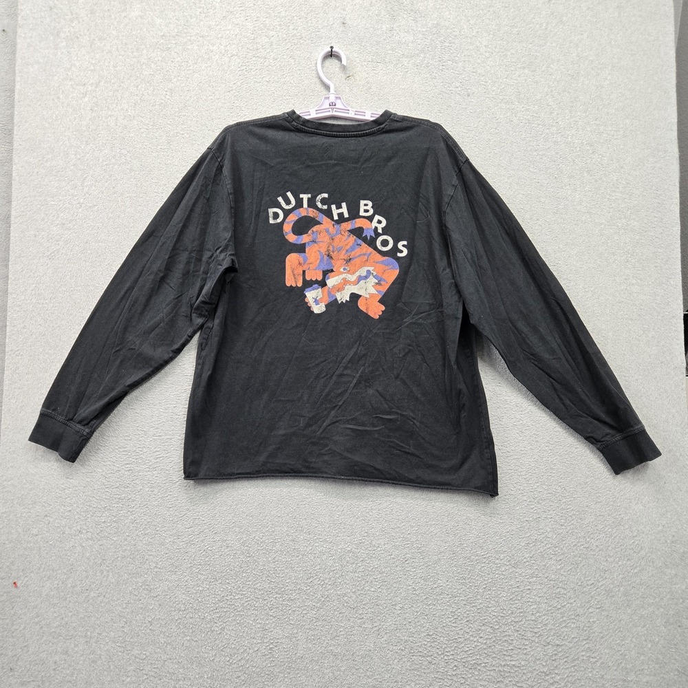 Dutch Bros Coffee Women Shirt X LARGE Black Graphic Tiger Coffee Cup Long Sleeve